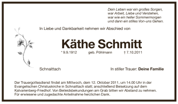 Traueranzeige von Käthe Schmitt von Pegnitz-Zeitung